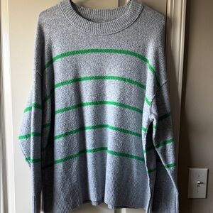 aerie Gray Crewneck Sweater with Green Stripes
Women’s medium